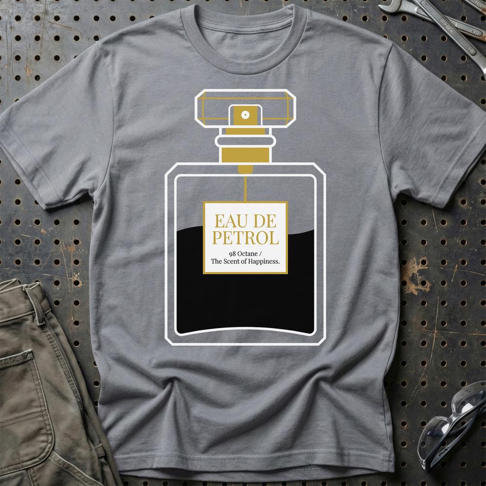 Eau de Benzin - Duften Af Lykke T-Shirt-Beklædning-Garage Culture-Grå Sport-S-Garage Culture Shop- garage - man cave - merchandise