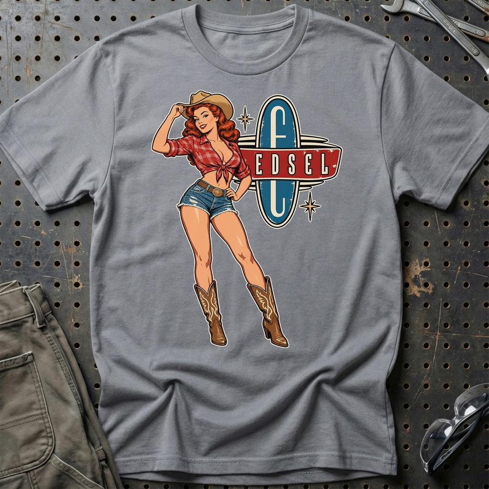 Edsel Cowboy Pinup T-Shirt-Beklædning-Edsel-Grå Sport-S-Garage Culture Shop- garage - man cave - merchandise
