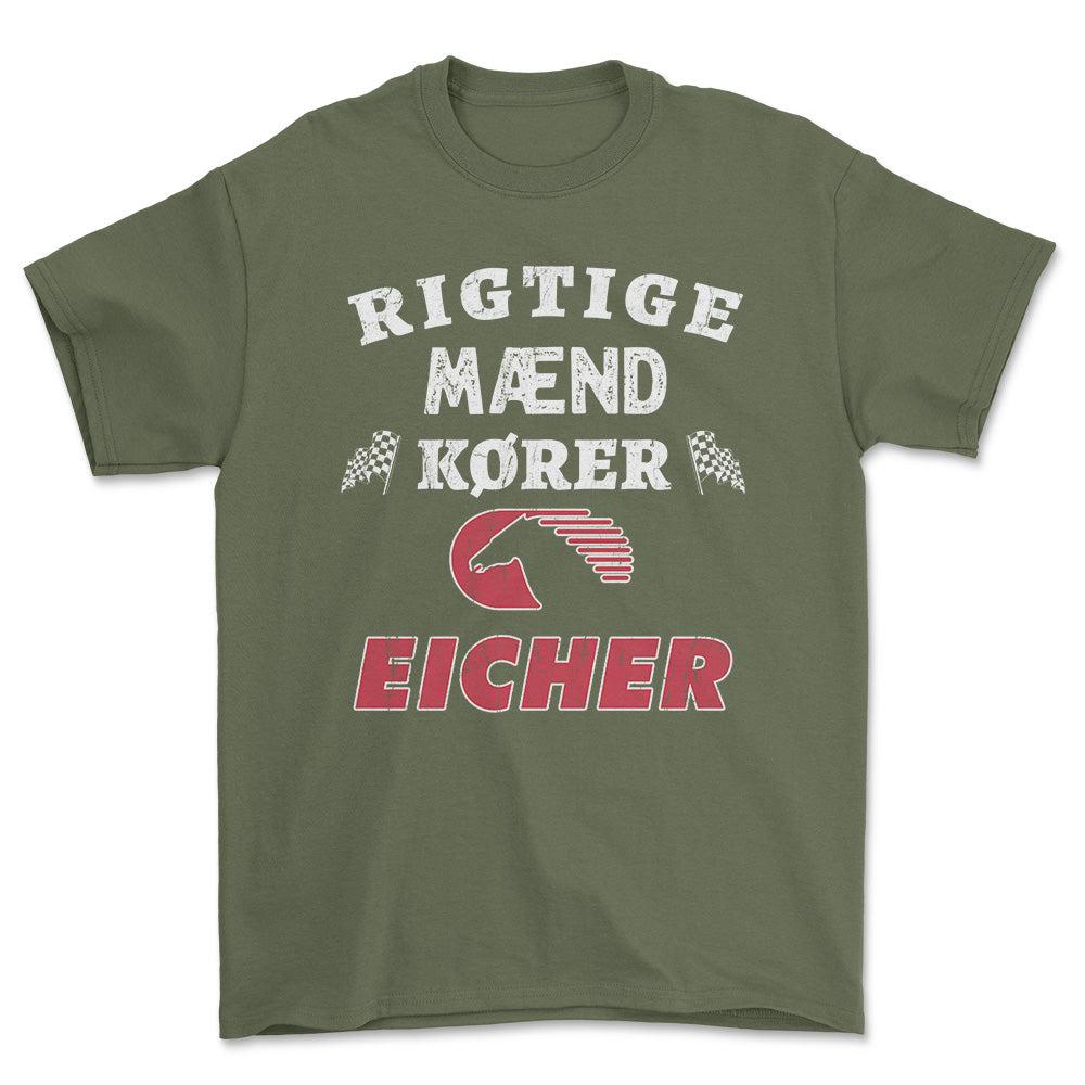 Eicher Rigtige Mænd Kører - Unisex T-Shirt , Bomuld-Beklædning-Eicher-Grøn Militær-S-Forside-Garage Culture Shop- garage - man cave - merchandise