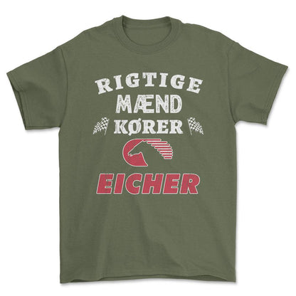 Eicher Rigtige Mænd Kører - Unisex T-Shirt , Bomuld-Beklædning-Eicher-Grøn Militær-S-Forside-Garage Culture Shop- garage - man cave - merchandise