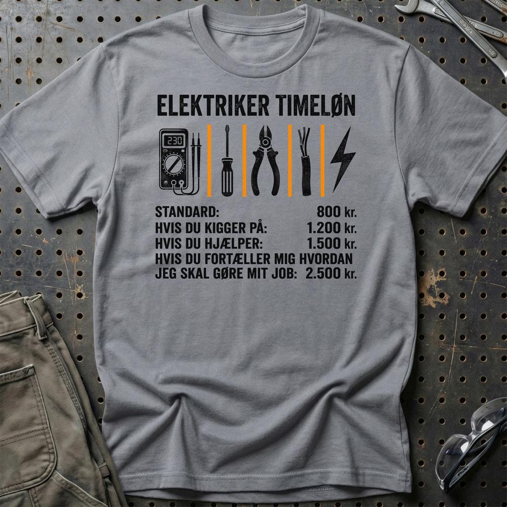 Elektriker Timeløn - Unisex T-Shirt , Bomuld-Beklædning-Garage Culture-Grå Sport-S-Garage Culture Shop- garage - man cave - merchandise