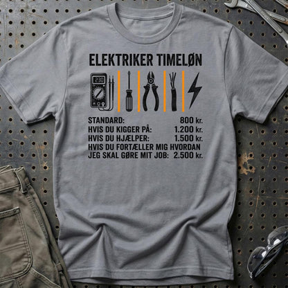 Elektriker Timeløn - Unisex T-Shirt , Bomuld-Beklædning-Garage Culture-Grå Sport-S-Garage Culture Shop- garage - man cave - merchandise