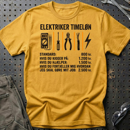 Elektriker Timeløn - Unisex T-Shirt , Bomuld-Beklædning-Garage Culture-Guld-S-Garage Culture Shop- garage - man cave - merchandise