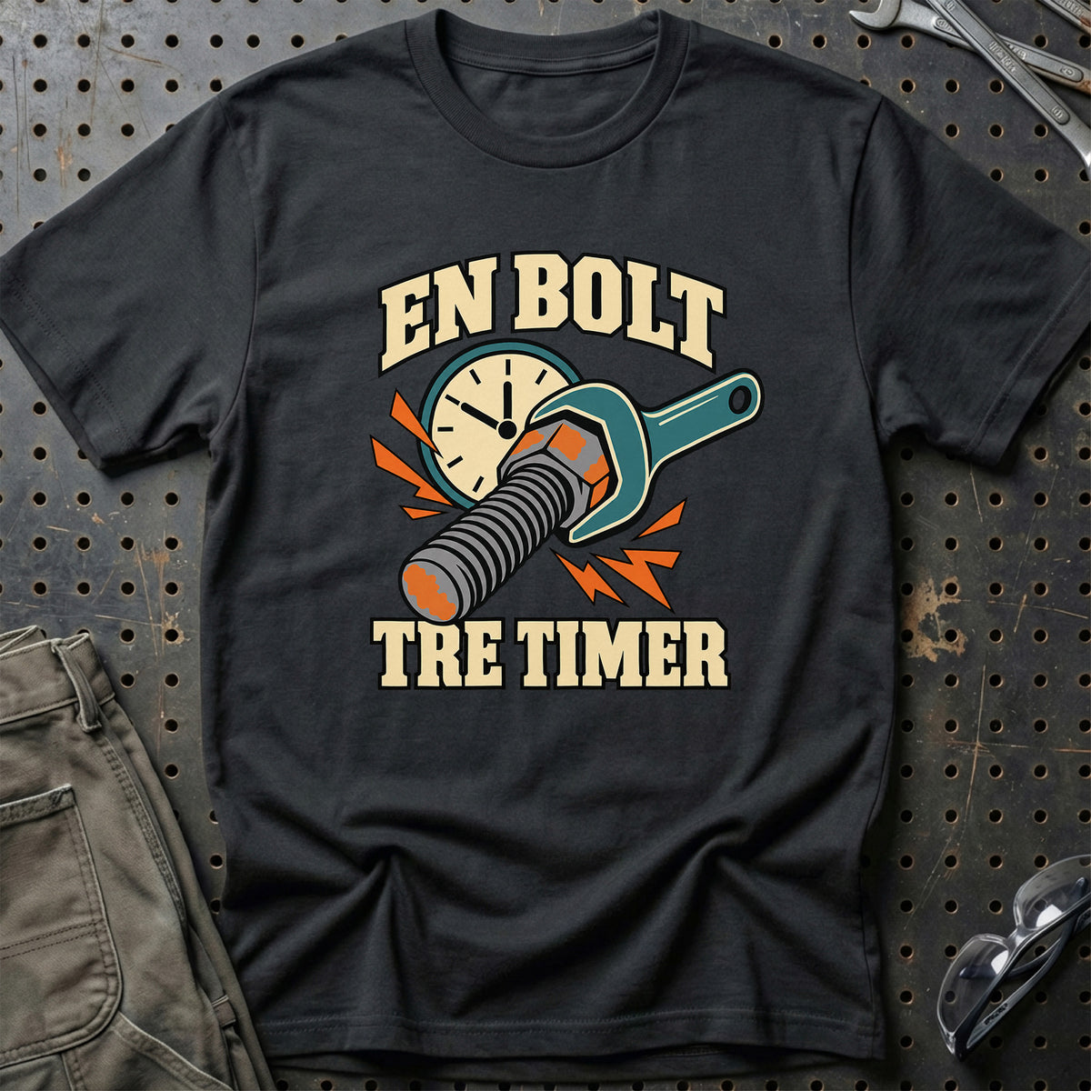 
En bolt – Tre timer – Farvet motiv – Unisex T-Shirt – Sort