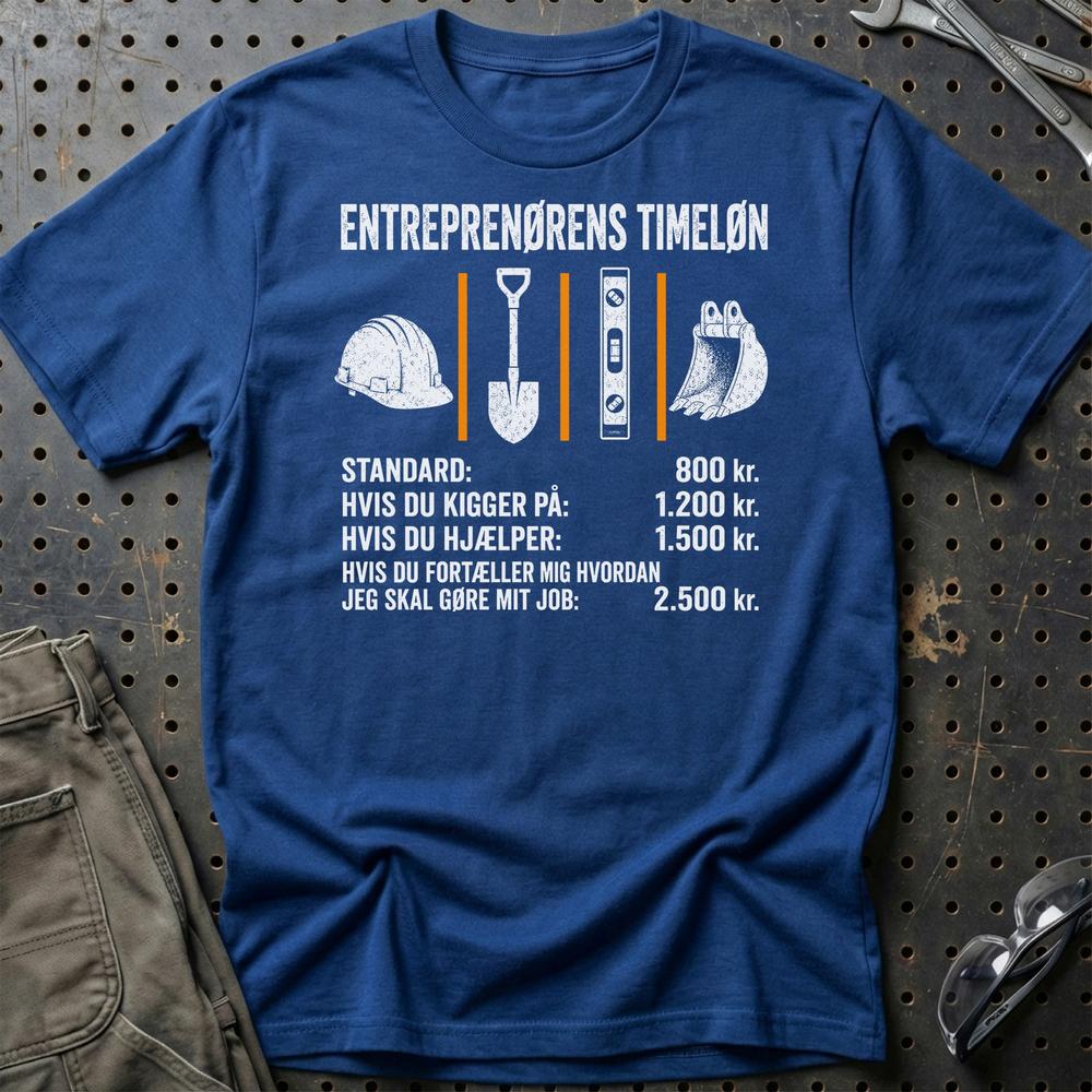 Entreprenørens Timeløn - Unisex T-Shirt , Bomuld-Beklædning-Garage Culture-Blå Royal-S-Garage Culture Shop- garage - man cave - merchandise