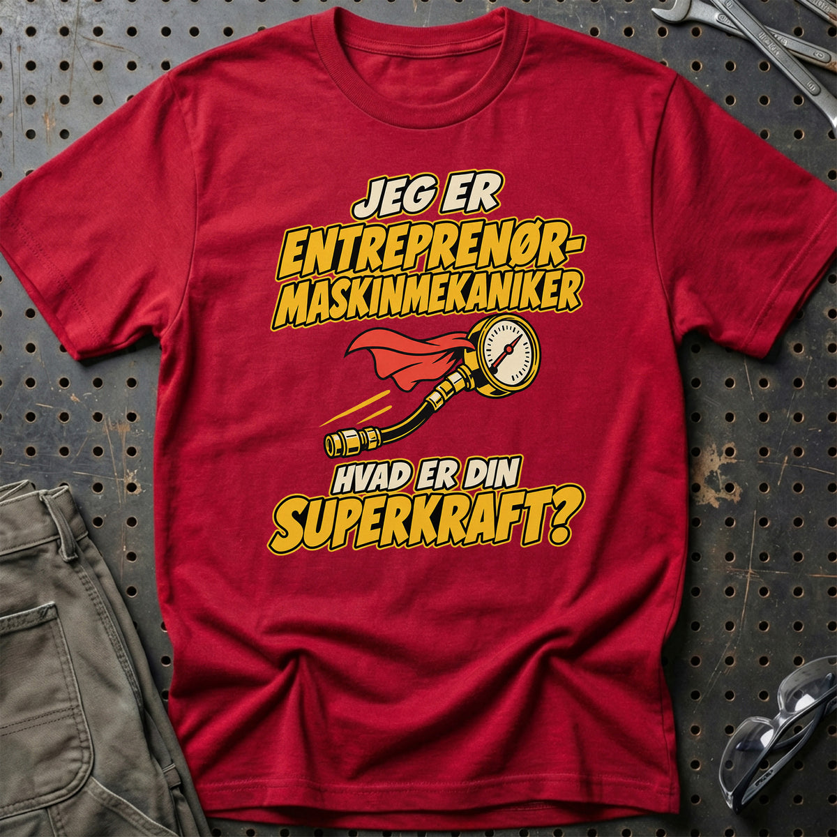 
Entreprenørmaskinmekaniker – Hvad er din superkraft? – Unisex T-Shirt – Rød