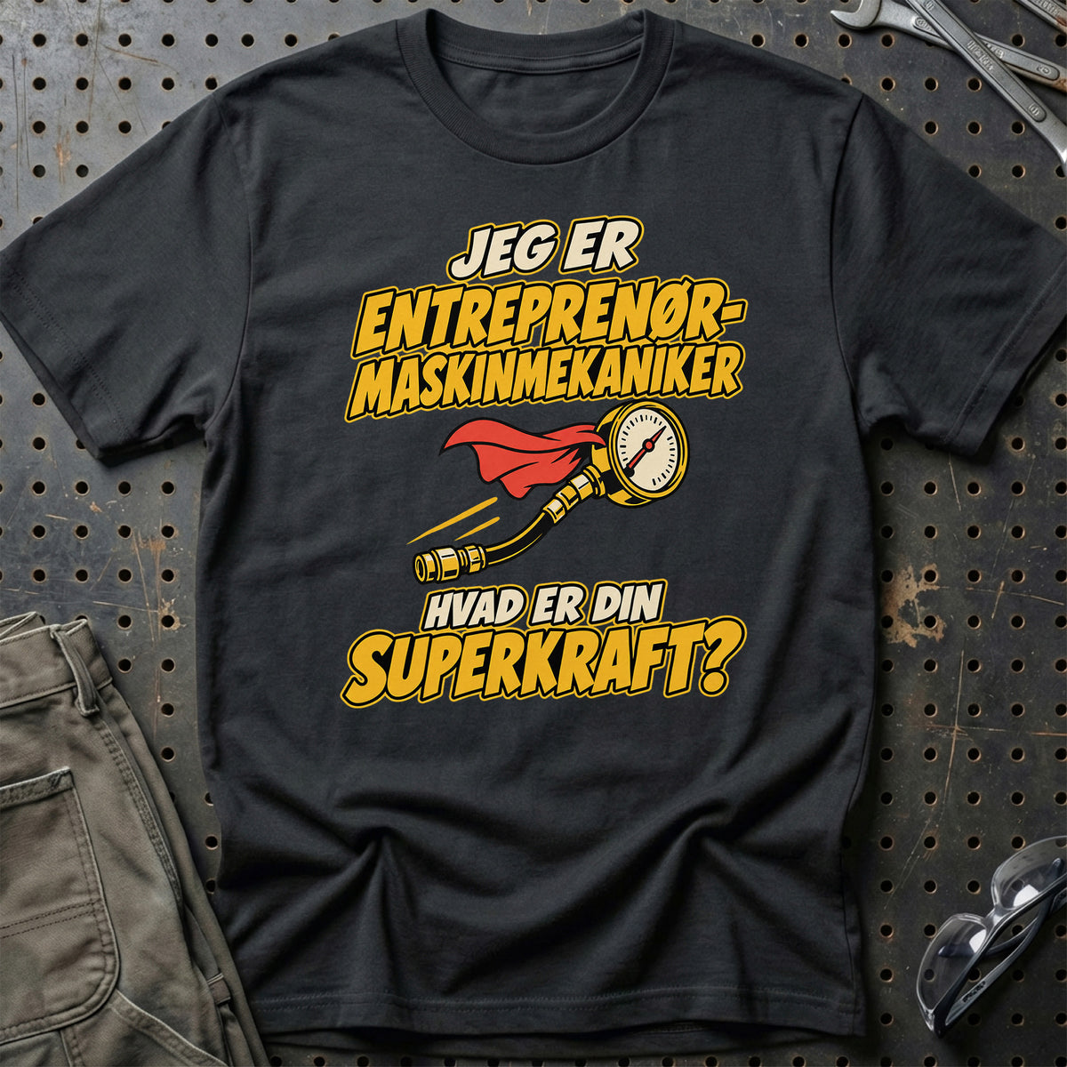 
Entreprenørmaskinmekaniker – Hvad er din superkraft? – Unisex T-Shirt – Sort