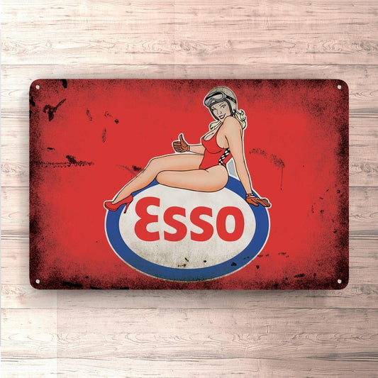 Esso Pin-Up Vintage Skilte, Musemåtte, Dørmåtte , Plakat-Skilte-Motorolie-Garage Culture Shop- garage - man cave - merchandise