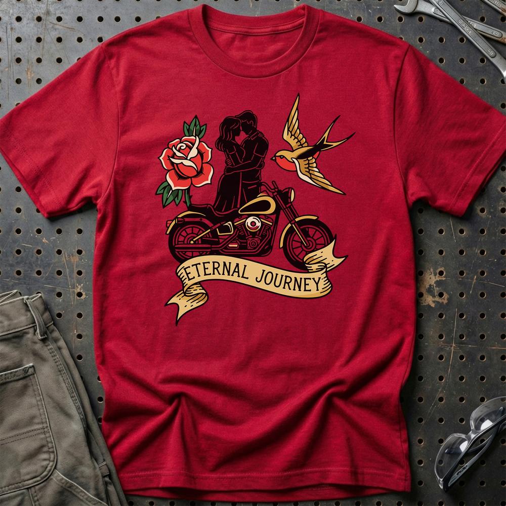 Eternal Journey - Unisex T-Shirt , Bomuld-Beklædning-Garage Culture-Rød-S-Garage Culture Shop- garage - man cave - merchandise