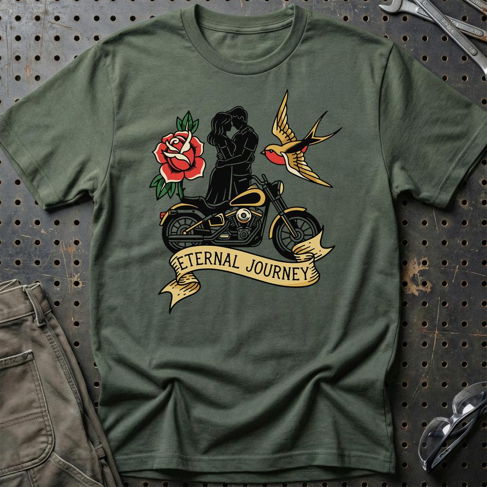 Eternal Journey - Unisex T-Shirt , Bomuld-Beklædning-Garage Culture-Grøn Militær-S-Garage Culture Shop- garage - man cave - merchandise