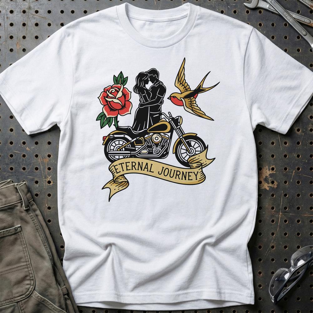 Eternal Journey - Unisex T-Shirt , Bomuld-Beklædning-Garage Culture-Hvid-S-Garage Culture Shop- garage - man cave - merchandise