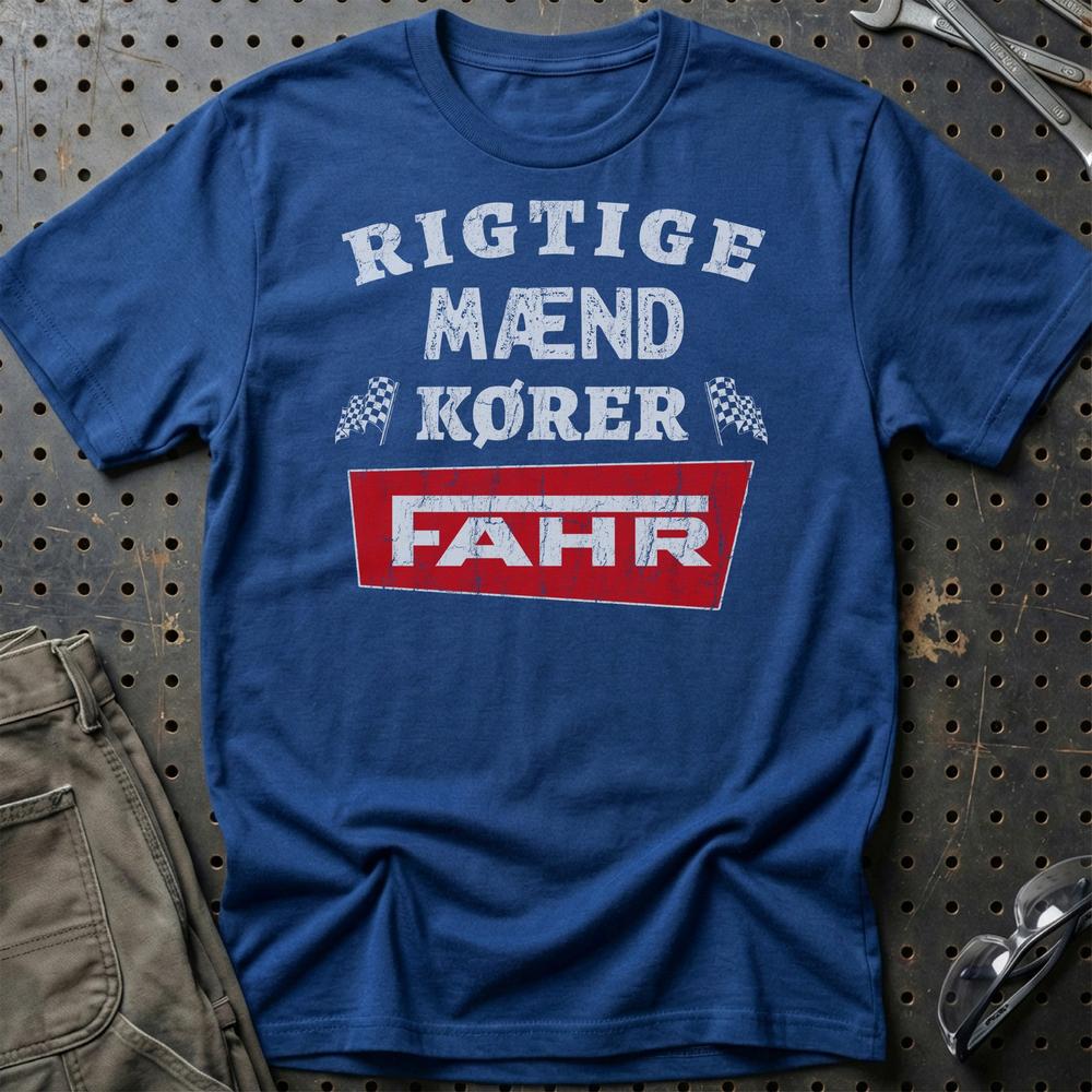Fahr Rigtige Mænd Kører T-Shirt-Beklædning-Fahr-Blå Royal-S-Garage Culture Shop- garage - man cave - merchandise