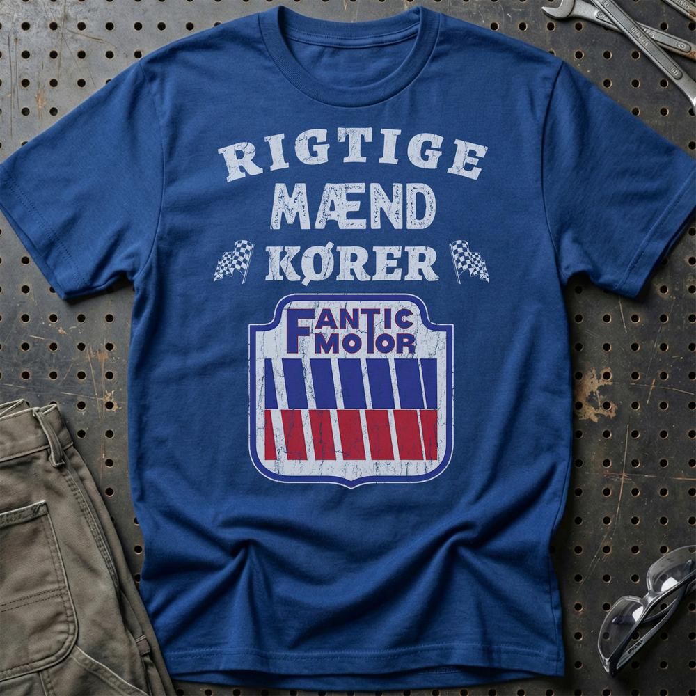 Fantic Motor Rigtige Mænd Kører T-Shirt-Beklædning-Fantic-Blå Royal-S-Garage Culture Shop- garage - man cave - merchandise