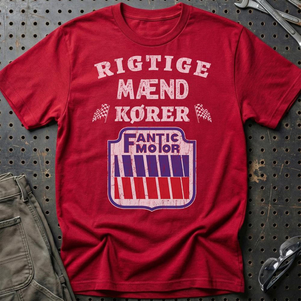 Fantic Motor Rigtige Mænd Kører T-Shirt-Beklædning-Fantic-Rød-S-Garage Culture Shop- garage - man cave - merchandise