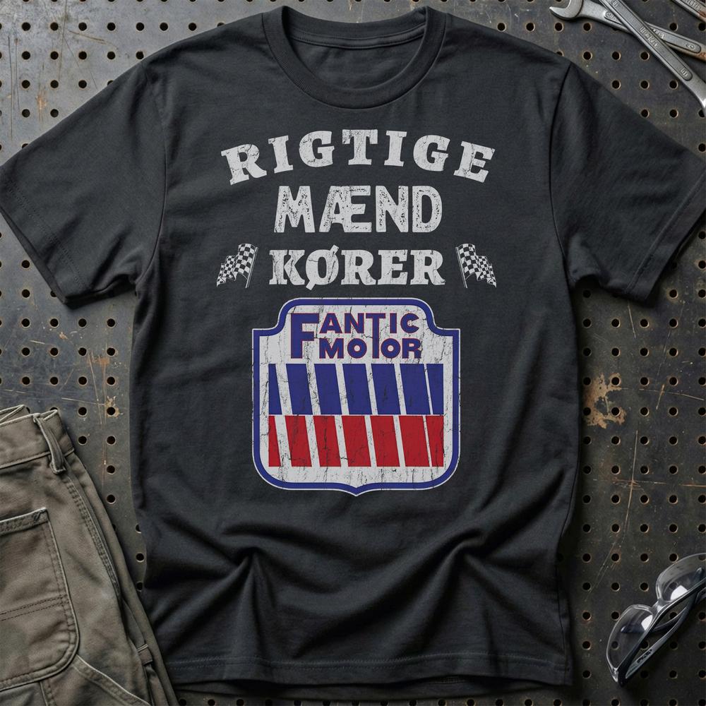 Fantic Motor Rigtige Mænd Kører T-Shirt-Beklædning-Fantic-Sort-S-Garage Culture Shop- garage - man cave - merchandise