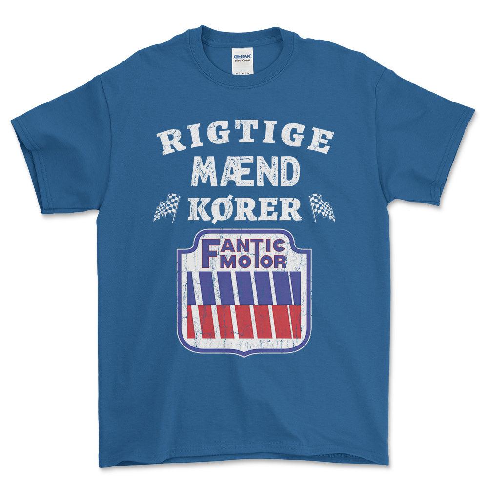 Fantic Motor Rigtige Mænd Kører - Unisex T-Shirt , Bomuld-Beklædning-Fantic-Blå Royal-S-Forside-Garage Culture Shop- garage - man cave - merchandise