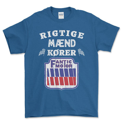 Fantic Motor Rigtige Mænd Kører - Unisex T-Shirt , Bomuld-Beklædning-Fantic-Blå Royal-S-Forside-Garage Culture Shop- garage - man cave - merchandise