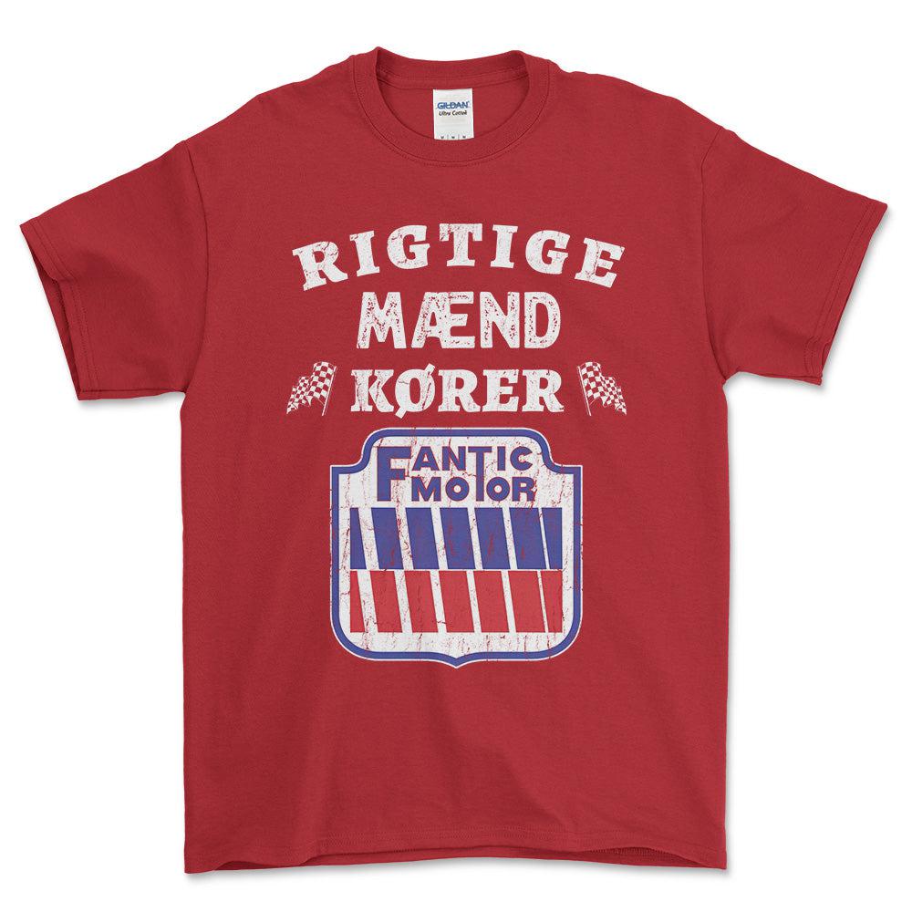 Fantic Motor Rigtige Mænd Kører - Unisex T-Shirt , Bomuld-Beklædning-Fantic-Rød-S-Forside-Garage Culture Shop- garage - man cave - merchandise
