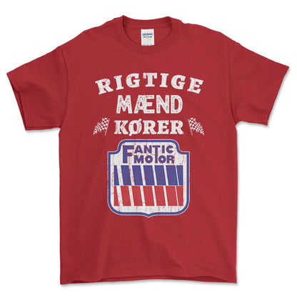 Fantic Motor Rigtige Mænd Kører - Unisex T-Shirt , Bomuld-Beklædning-Fantic-Rød-S-Forside-Garage Culture Shop- garage - man cave - merchandise