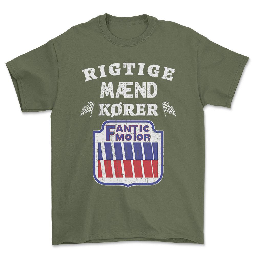 Fantic Motor Rigtige Mænd Kører - Unisex T-Shirt , Bomuld-Beklædning-Fantic-Grøn Militær-S-Forside-Garage Culture Shop- garage - man cave - merchandise