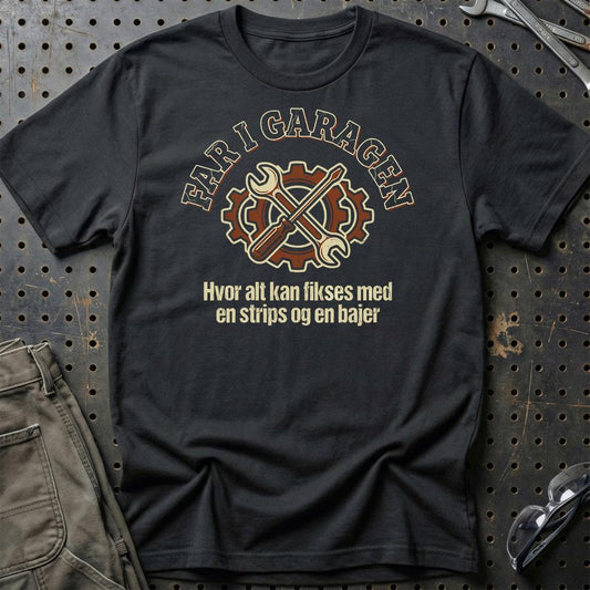 Far I Garagen - Unisex T-Shirt , Bomuld-Beklædning-Garage Culture-Sort-S-Garage Culture Shop- garage - man cave - merchandise