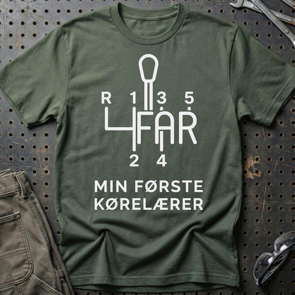 Far. Min Første Kørelærer T-Shirt-Beklædning-Garage Culture-Grøn Militær-S-Garage Culture Shop- garage - man cave - merchandise