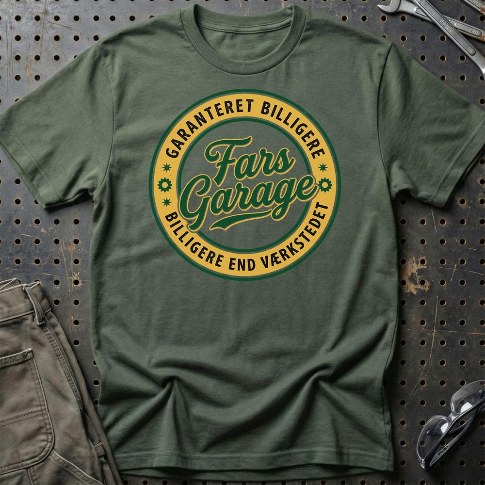 Fars Garage Billigere End Værkstedet T-Shirt-Beklædning-Garage Culture-Grøn Militær-S-Garage Culture Shop- garage - man cave - merchandise