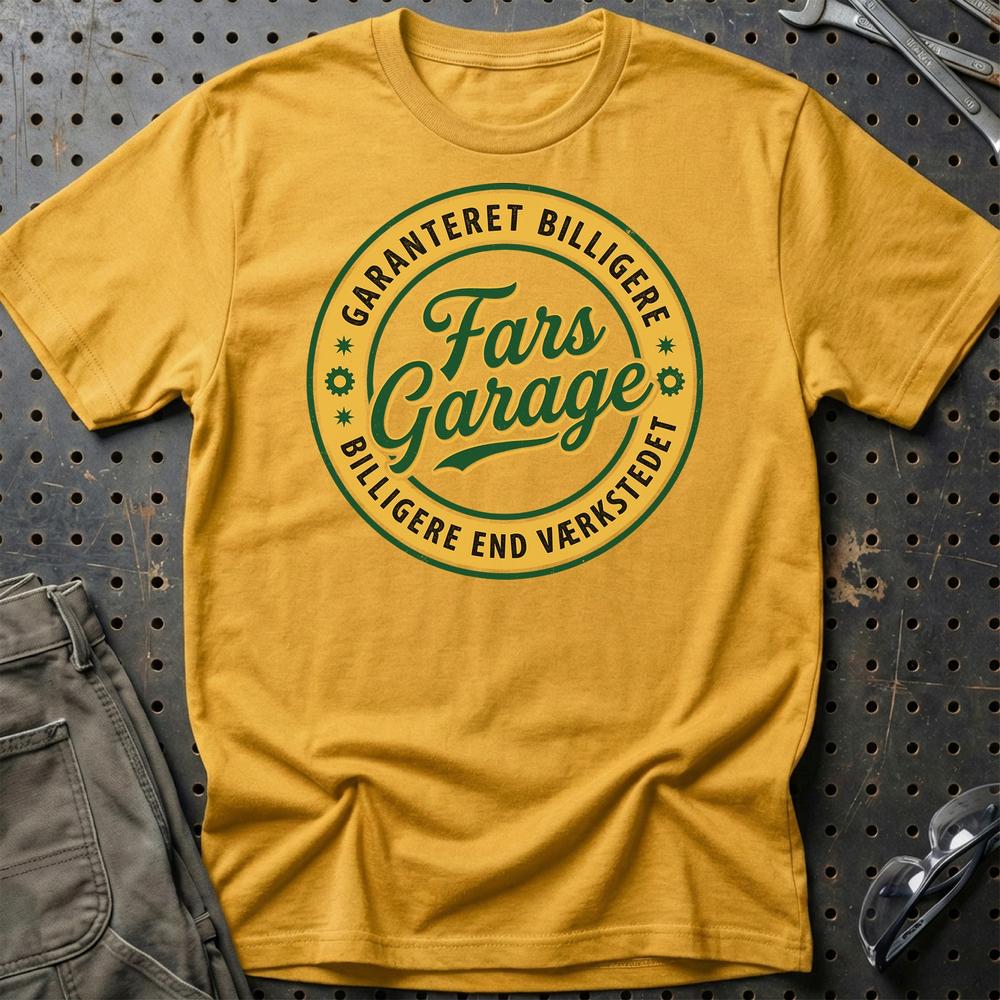 Fars Garage Billigere End Værkstedet T-Shirt-Beklædning-Garage Culture-Guld-S-Garage Culture Shop- garage - man cave - merchandise