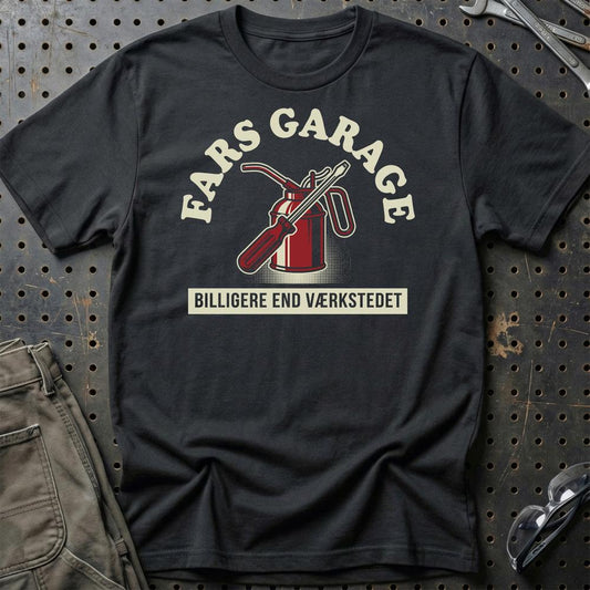 Fars Garage Billigere End Værkstedet - Unisex T-Shirt , Bomuld-Beklædning-Garage Culture-Sort-S-Garage Culture Shop- garage - man cave - merchandise