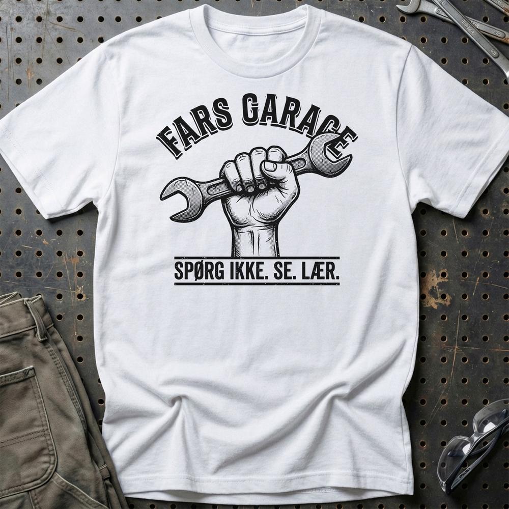 Fars Garage Spørg Ikke. Se. Lær. T-Shirt-Beklædning-Garage Culture-Hvid-S-Garage Culture Shop- garage - man cave - merchandise