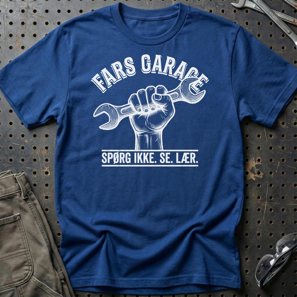 Fars Garage Spørg Ikke. Se. Lær. T-Shirt-Beklædning-Garage Culture-Blå Royal-S-Garage Culture Shop- garage - man cave - merchandise