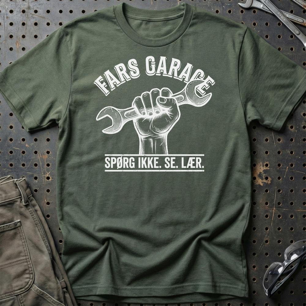 Fars Garage Spørg Ikke. Se. Lær. T-Shirt-Beklædning-Garage Culture-Grøn Militær-S-Garage Culture Shop- garage - man cave - merchandise