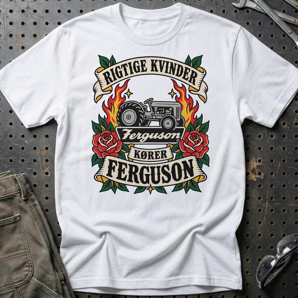 
Produktbillede af Ferguson Rigtige Kvinder Kører – Roser og Flammer T-Shirt