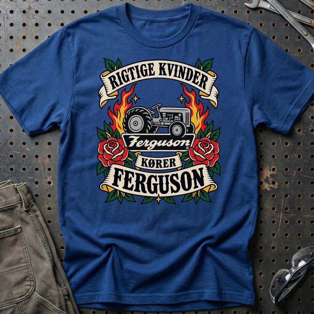 
Produktbillede af Ferguson Rigtige Kvinder Kører – Roser og Flammer T-Shirt