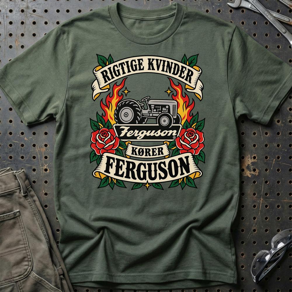 
Produktbillede af Ferguson Rigtige Kvinder Kører – Roser og Flammer T-Shirt