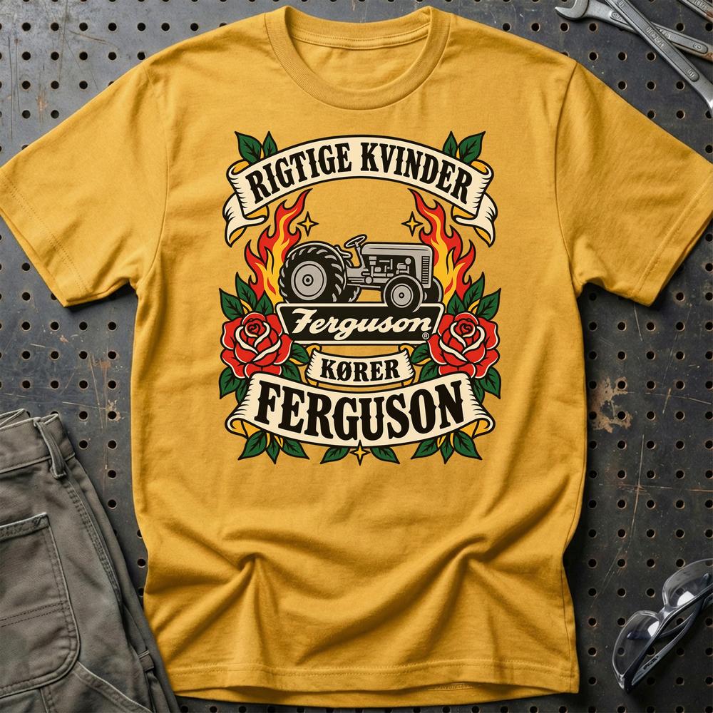 
Produktbillede af Ferguson Rigtige Kvinder Kører – Roser og Flammer T-Shirt