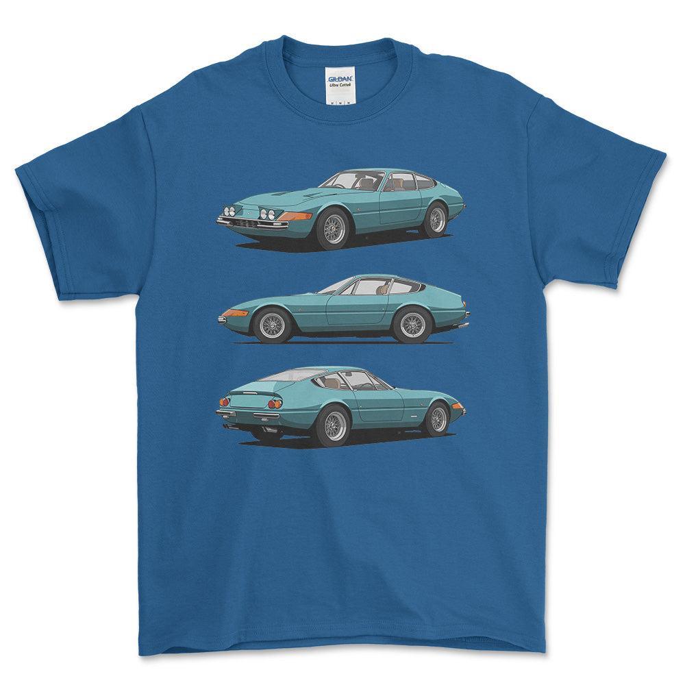 Ferrari 365 GTB/4 Daytona Berlinetta1972 - Unisex T-Shirt-Beklædning-Ferrari-Blå Royal-S-Forside-Garage Culture Shop- garage - man cave - merchandise