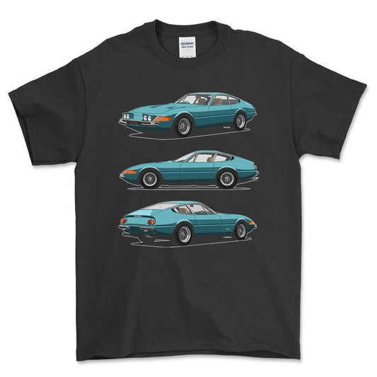 Ferrari 365 GTB/4 Daytona Berlinetta1972 - Unisex T-Shirt-Beklædning-Ferrari-Sort-S-Forside-Garage Culture Shop- garage - man cave - merchandise