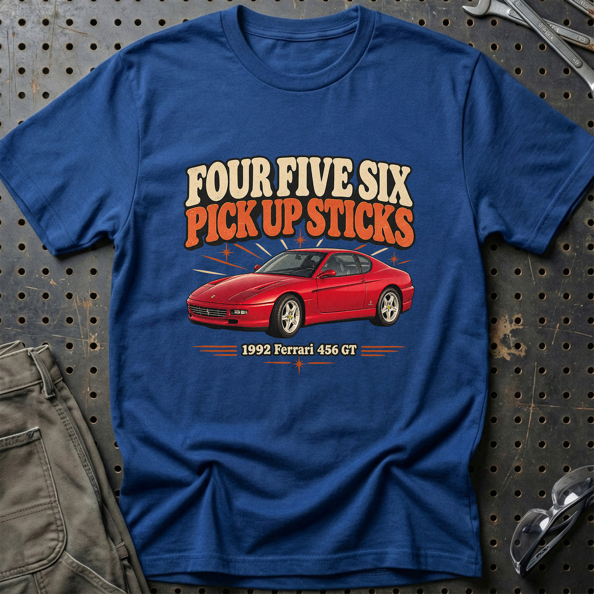 
Ferrari 456 GT 1992 – Four Five Six Pick Up Sticks T-Shirt – Blå Royal