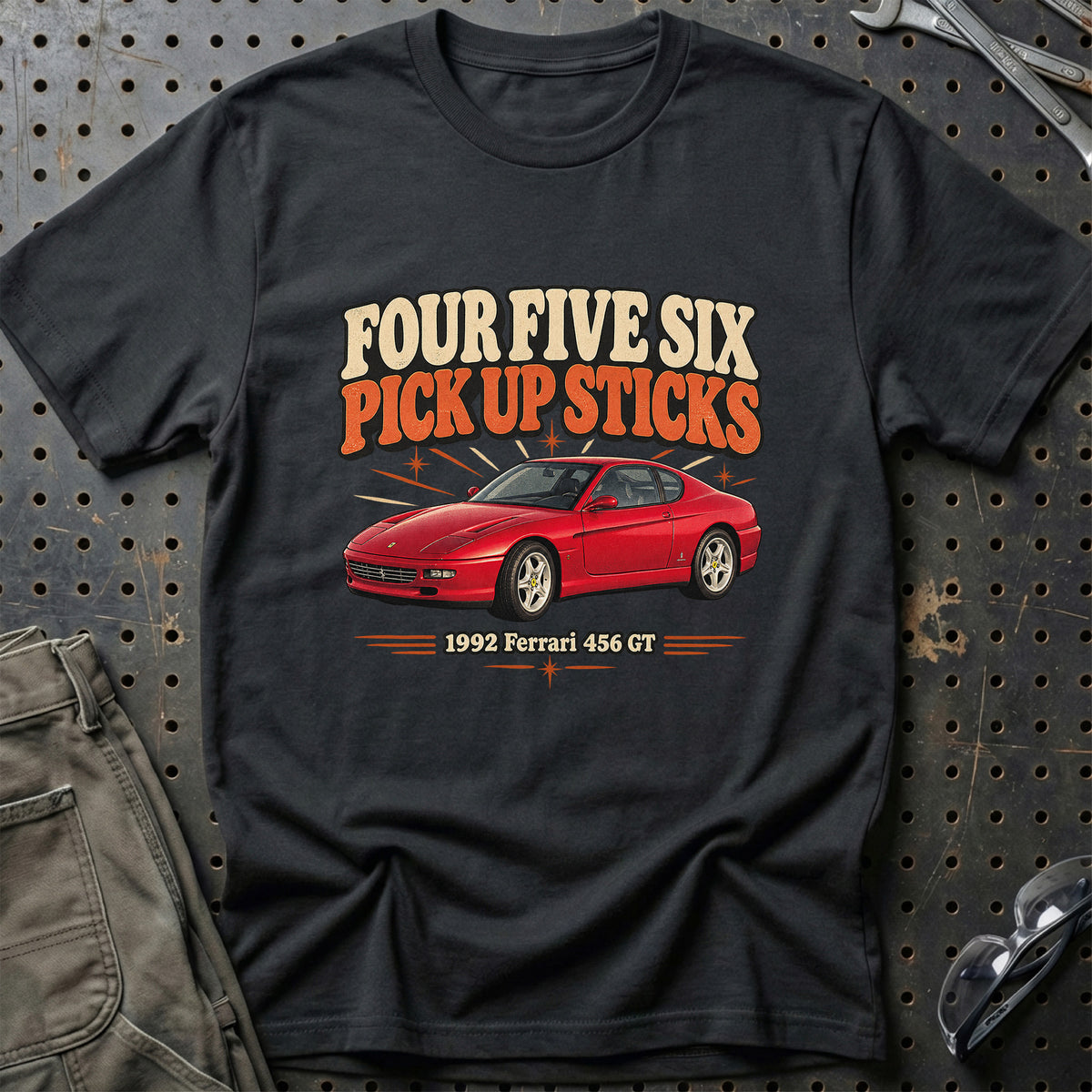 
Ferrari 456 GT 1992 – Four Five Six Pick Up Sticks T-Shirt – Sort