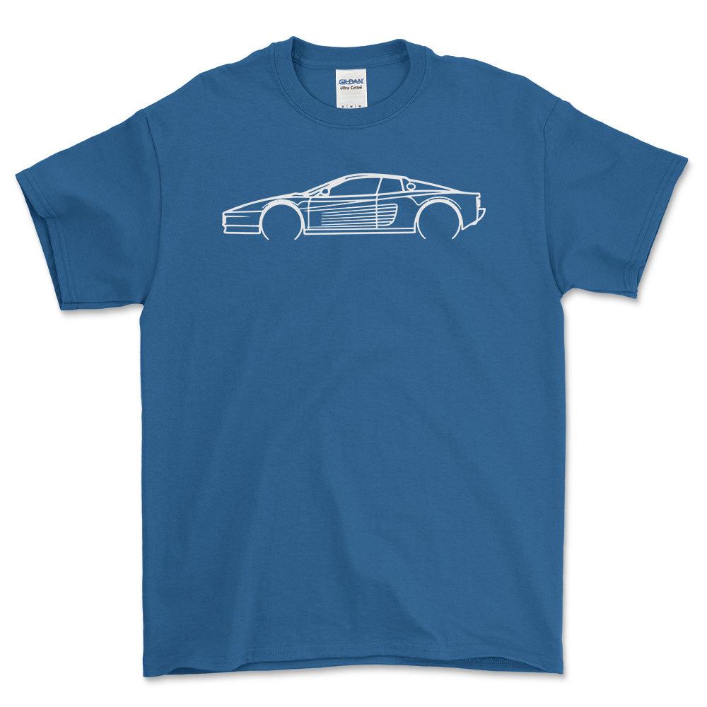 Ferrari 512 Testarossa Outline - Unisex T-Shirt , Bomuld-Beklædning-Ferrari-Blå Royal-S-Forside-Garage Culture Shop- garage - man cave - merchandise