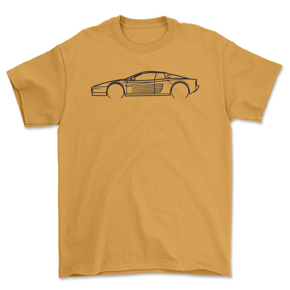 Ferrari 512 Testarossa Outline - Unisex T-Shirt , Bomuld-Beklædning-Ferrari-Guld-S-Forside-Garage Culture Shop- garage - man cave - merchandise