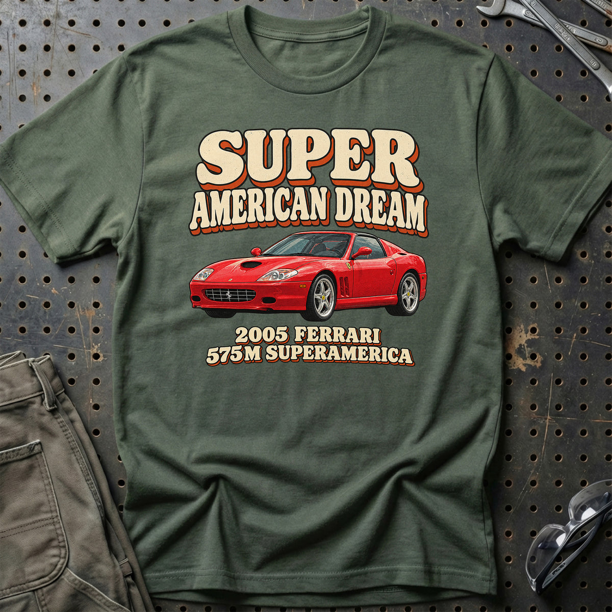 
Ferrari 575M Superamerica 2005 – Super American Dream T-Shirt – Grøn Militær