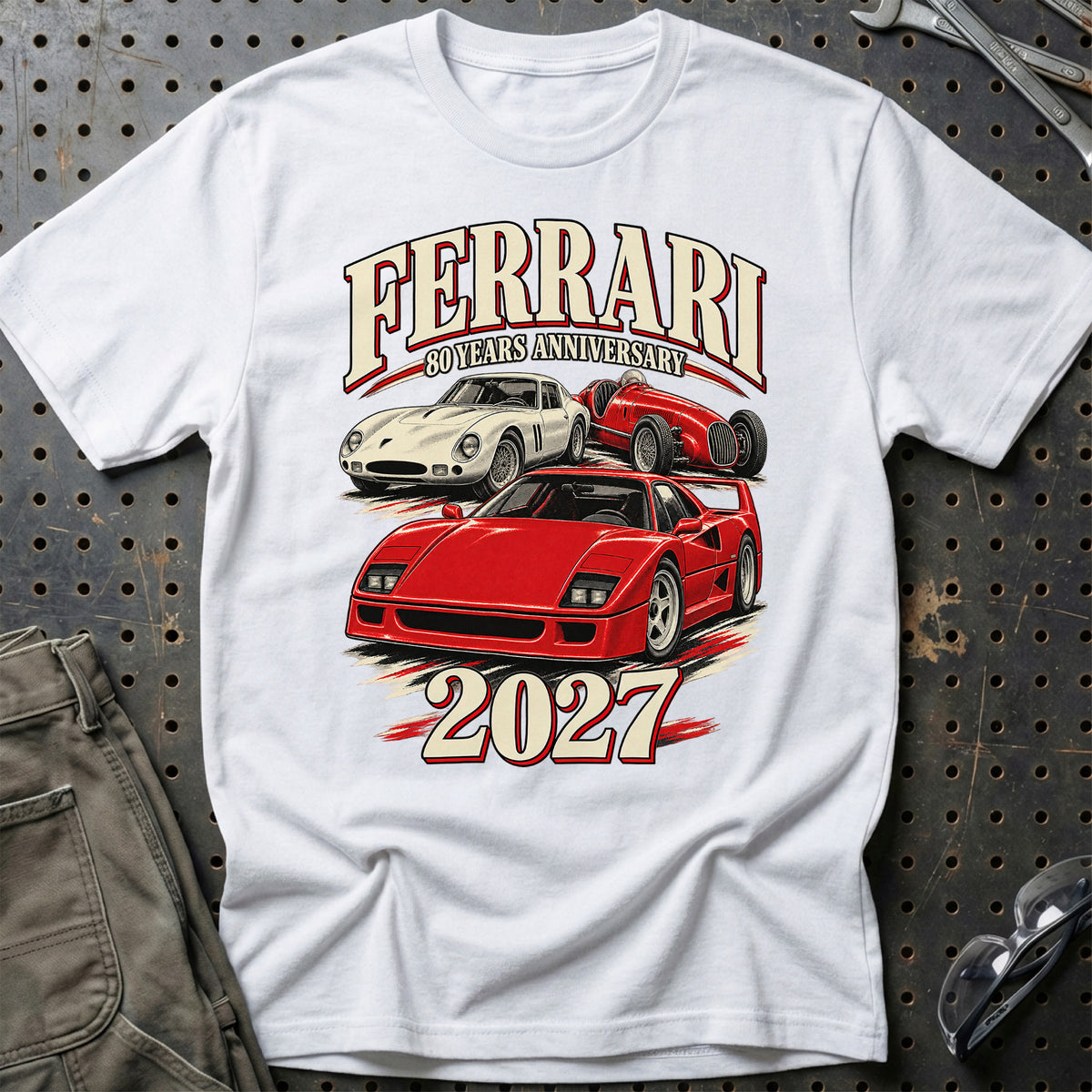 
Ferrari – 80 Years Anniversary 2027 T-Shirt – Hvid