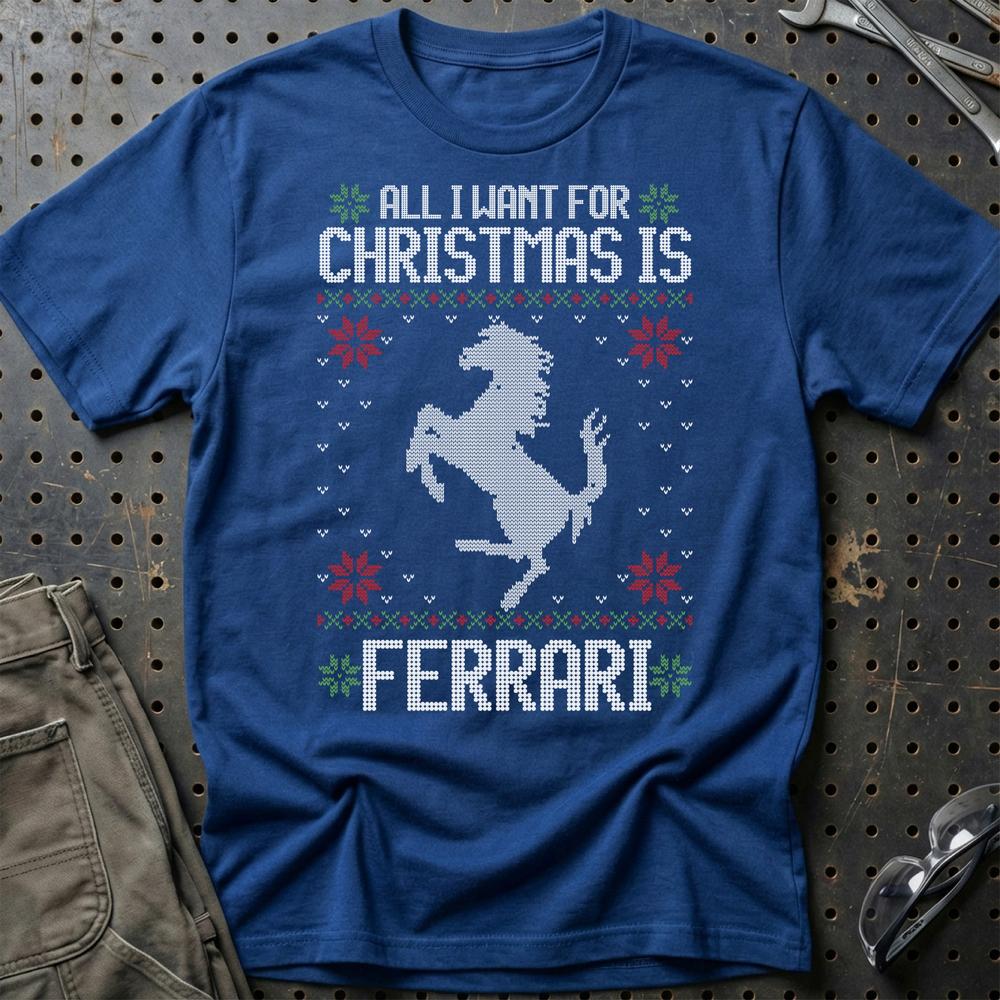 Ferrari - All I Want For Christmas T-Shirt-Beklædning-Ferrari-Blå Royal-S-Garage Culture Shop- garage - man cave - merchandise