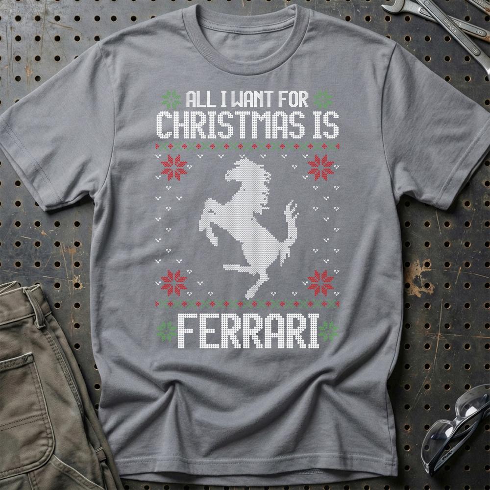 Ferrari - All I Want For Christmas - Unisex T-Shirt , Bomuld-Beklædning-Ferrari-Grå Sport-S-Garage Culture Shop- garage - man cave - merchandise
