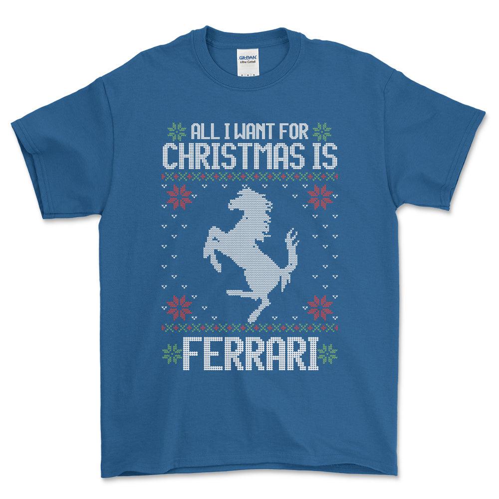 Ferrari - All I Want For Christmas - Unisex T-Shirt , Bomuld-Beklædning-Ferrari-Blå Royal-S-Forside-Garage Culture Shop- garage - man cave - merchandise