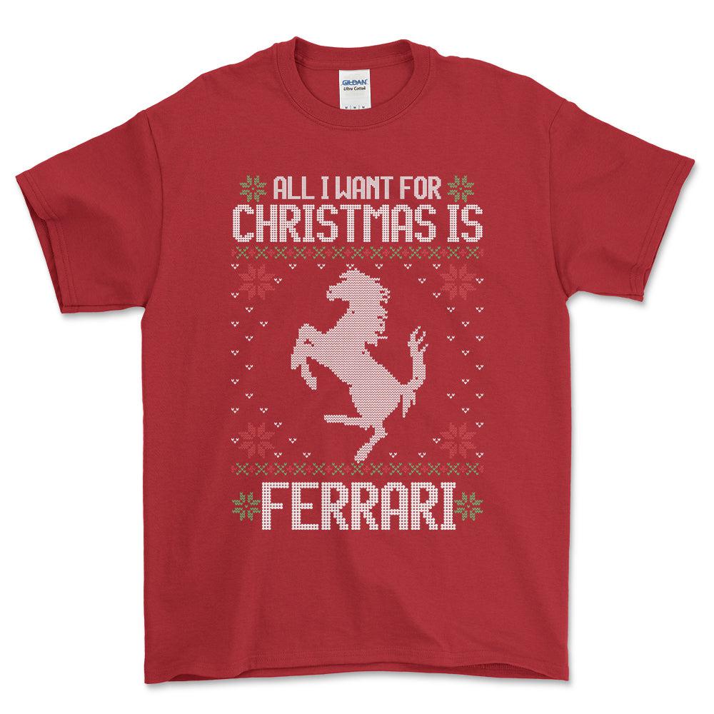 Ferrari - All I Want For Christmas - Unisex T-Shirt , Bomuld-Beklædning-Ferrari-Rød-S-Forside-Garage Culture Shop- garage - man cave - merchandise