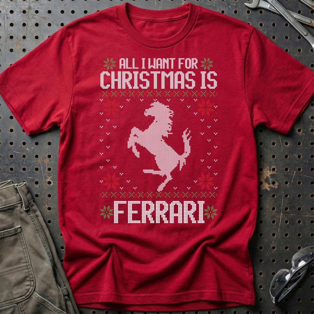 Ferrari - All I Want For Christmas - Unisex T-Shirt , Bomuld-Beklædning-Ferrari-Rød-S-Garage Culture Shop- garage - man cave - merchandise
