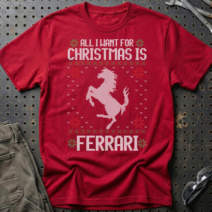Ferrari - All I Want For Christmas - Unisex T-Shirt , Bomuld-Beklædning-Ferrari-Rød-S-Garage Culture Shop- garage - man cave - merchandise